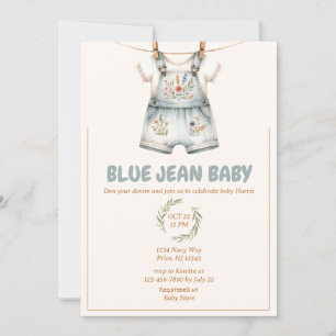 Invitation Baby shower Cute Denim Blue Jean