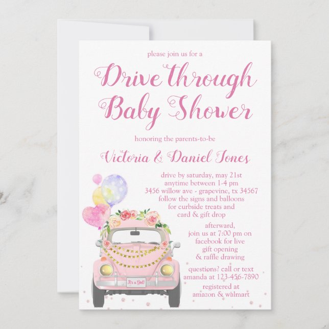 Invitation Baby Shower Cute en voiture (Devant)