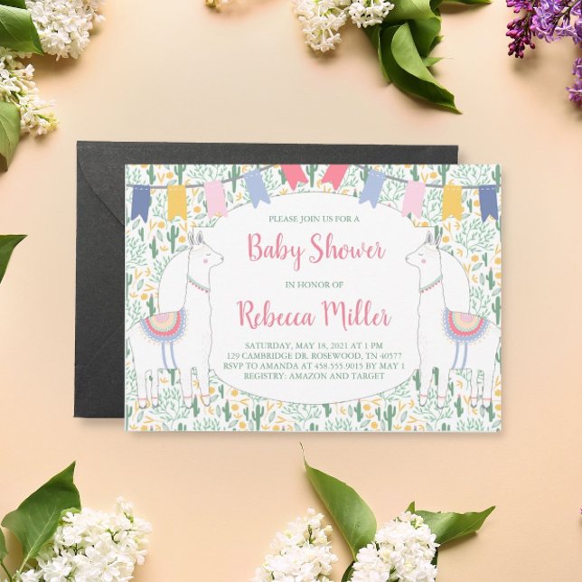 Invitation Baby shower Cute Llama Fiesta (Créateur téléchargé)