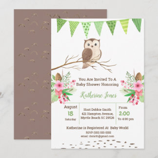 Invitation Baby shower Cute Owl Neutre Sexe