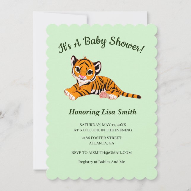 Invitation Baby shower Cute Tiger Cub (Devant)