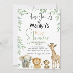 Invitation Baby shower Cuter Bébé Animaux sauvages