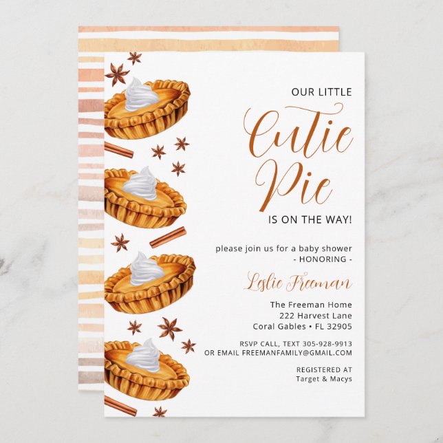 Invitation Baby shower Cutie Pie Thanksgiving (Devant / Derrière)
