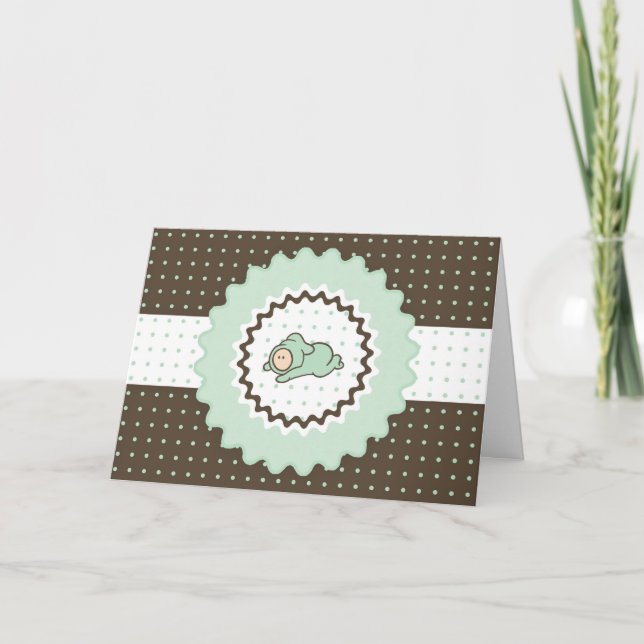 Invitation Baby shower Cutietoots Invitation, vert et brun (Devant)