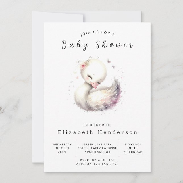 Invitation Baby shower cygne classique en ligne (Devant)