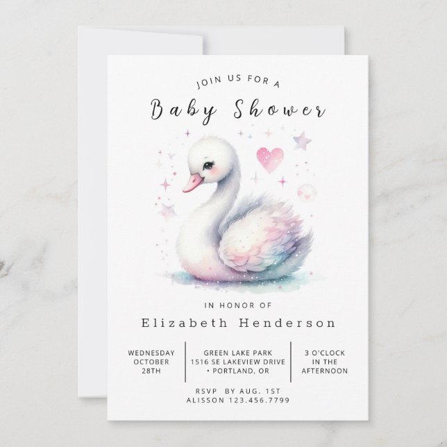 Invitation Baby shower cygne en ligne Boho (Devant)