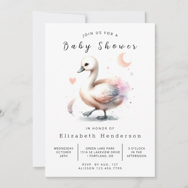 Invitation Baby shower cygne en ligne chic (Devant)