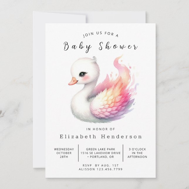 Invitation Baby shower cygne en ligne neutre pour les femmes (Devant)