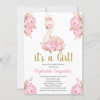 Invitation Baby shower cygne fille