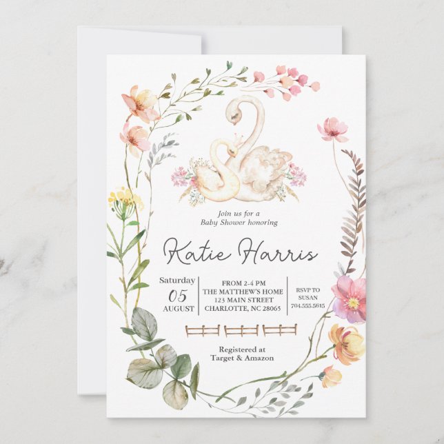 Invitation Baby shower cygne, invitation cygne (Devant)