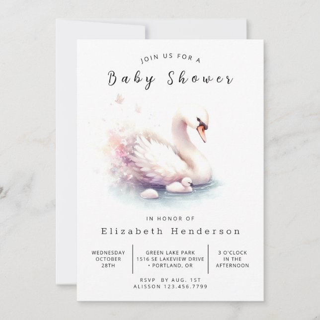 Invitation Baby shower cygne neutre et imprimable (Devant)