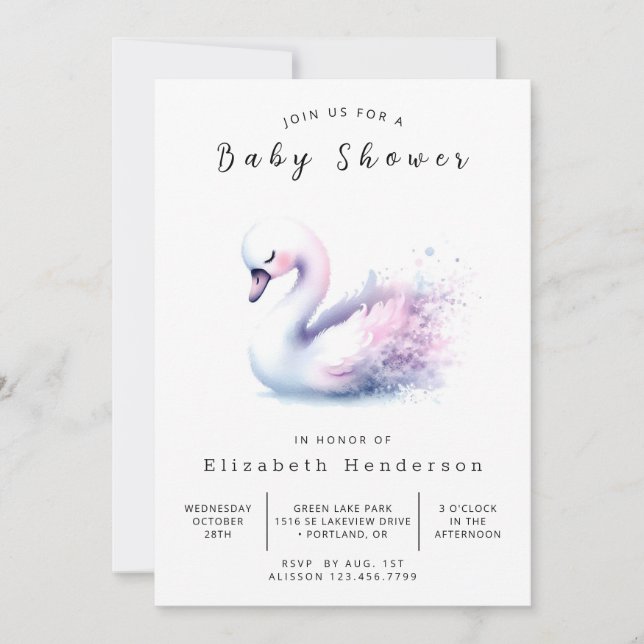 Invitation Baby shower cygne neutre et imprimable (Devant)