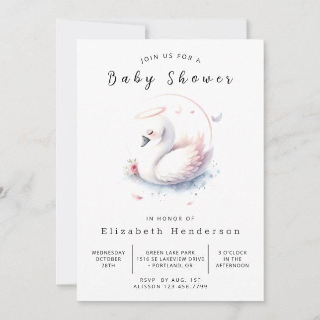 Invitation Baby shower cygne neutre et imprimable (Devant)