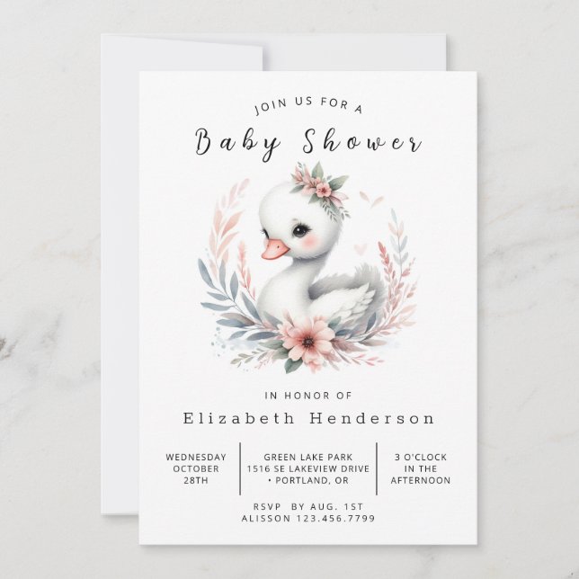Invitation Baby shower cygne numérique chic (Devant)