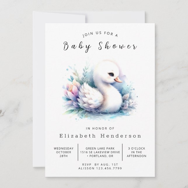Invitation Baby Shower Cygne Numérique Chic (Devant)