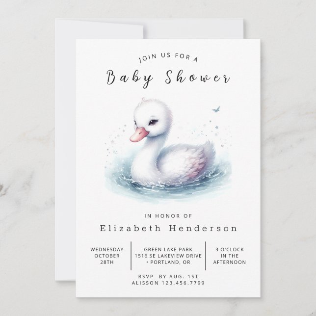 Invitation Baby shower cygne numérique classique (Devant)