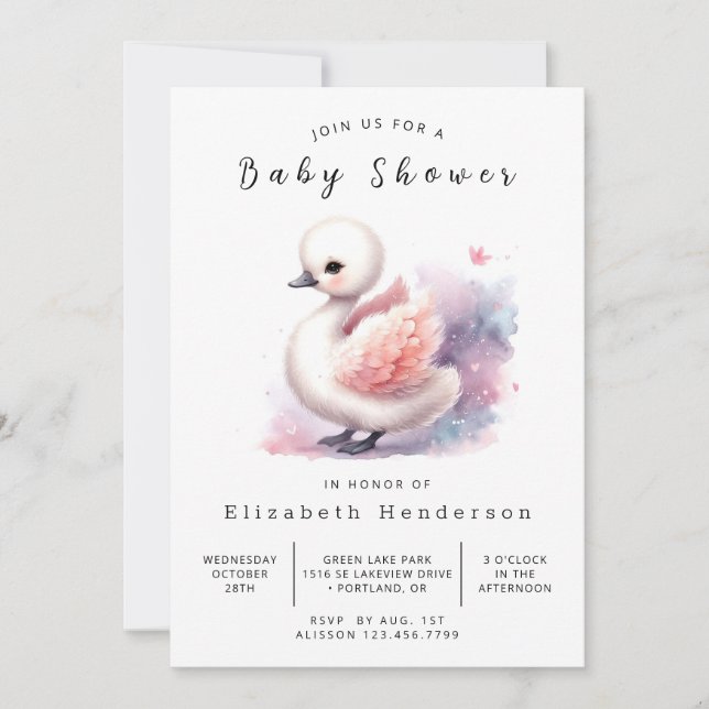 Invitation Baby shower cygne numérique classique (Devant)