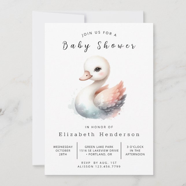 Invitation Baby shower cygne numérique gracieux (Devant)
