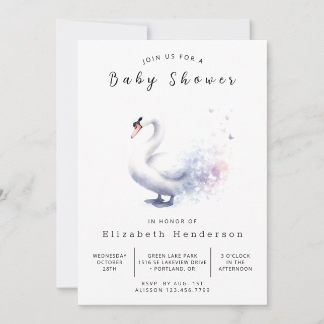Invitation Baby shower cygne numérique moderne (Devant)