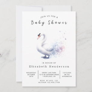 Invitation Baby shower cygne numérique moderne