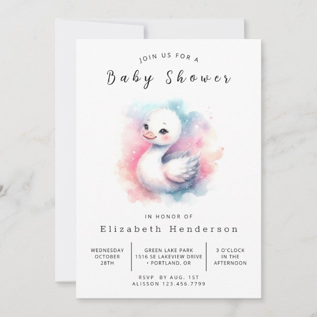 Invitation Baby shower cygne numérique rustique (Devant)