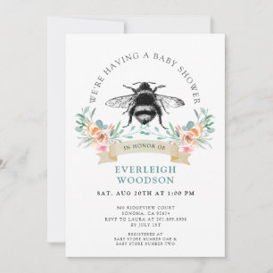 Invitation Baby shower d'abeille rose florale