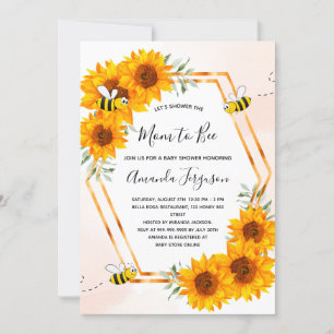 Invitation Baby shower d'abeille tournesol rose blanche or
