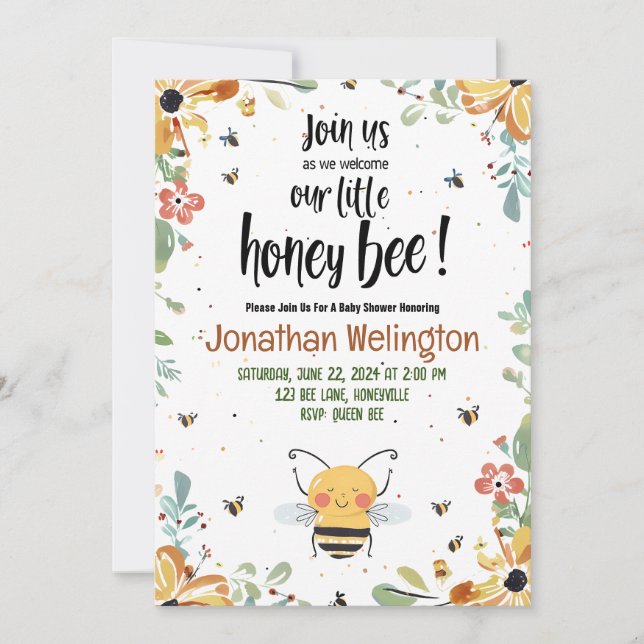Invitation Baby shower d'abeilles (Devant)