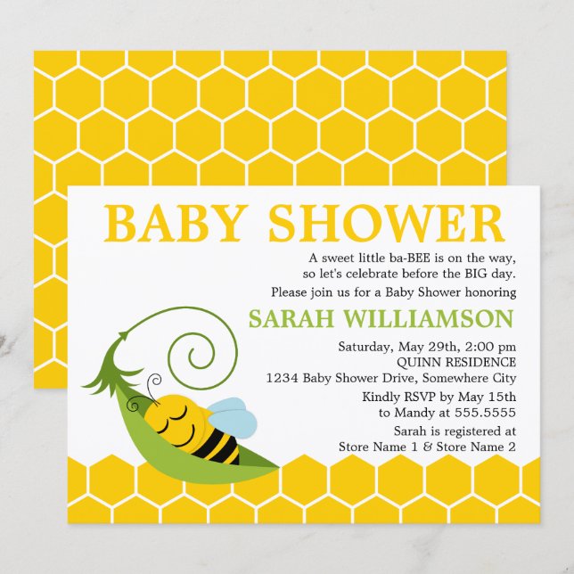 Invitation Baby shower d'abeilles (Devant / Derrière)