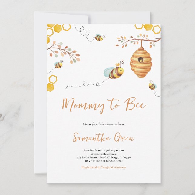 Invitation Baby shower d'abeilles (Devant)