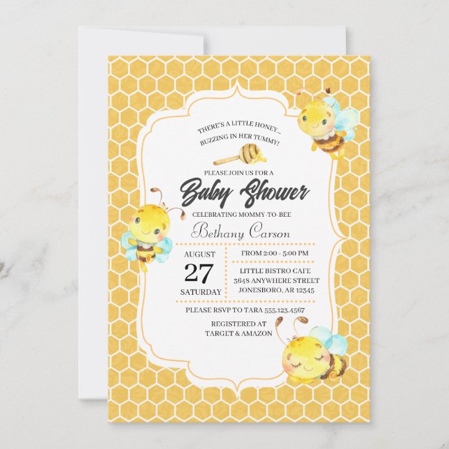 Invitation Baby shower d'abeilles (Devant)