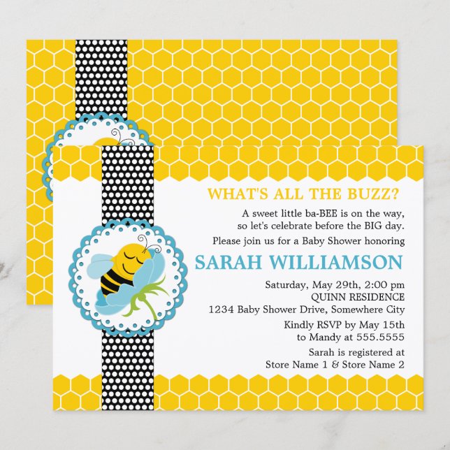 Invitation Baby shower d'abeilles (Devant / Derrière)