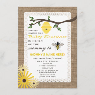 Invitation Baby shower d'abeilles au miel inspiré Burlap