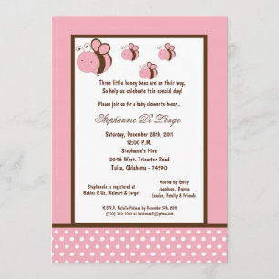 Invitation Baby shower d'abeilles de miel rose pâle 5x7
