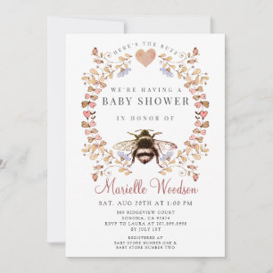Invitation Baby shower d'abeilles du coeur rose