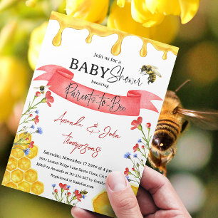 Invitation Baby shower d'abeilles Fleur sauvage rouge de miel