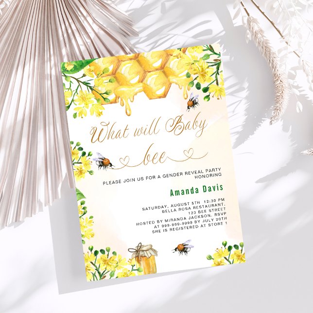 Invitation Baby shower d'abeilles jaune fleuri révèle (Créateur téléchargé)