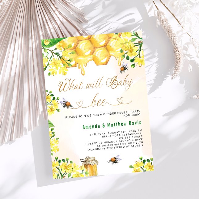 Invitation Baby shower d'abeilles jaune fleuri sexe révéler p (Créateur téléchargé)