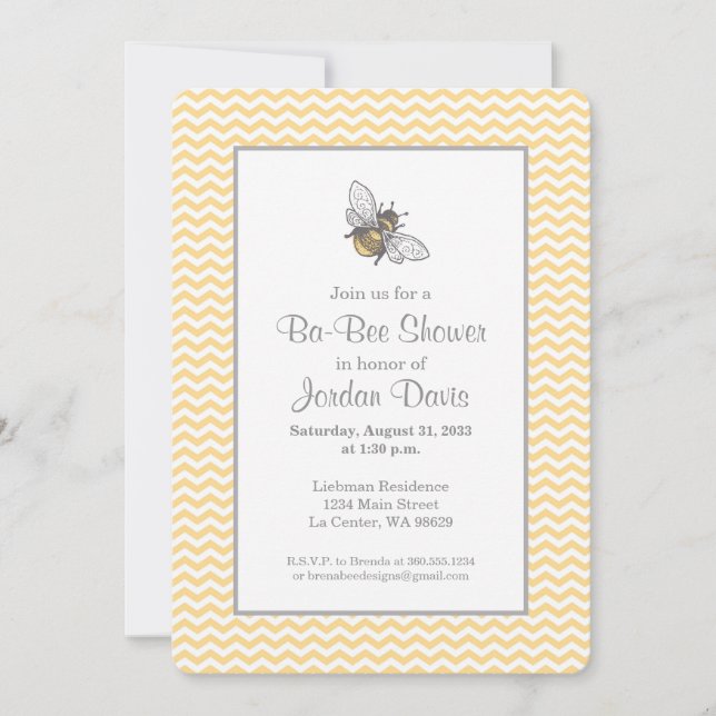 Invitation Baby shower d'abeilles miel (Devant)