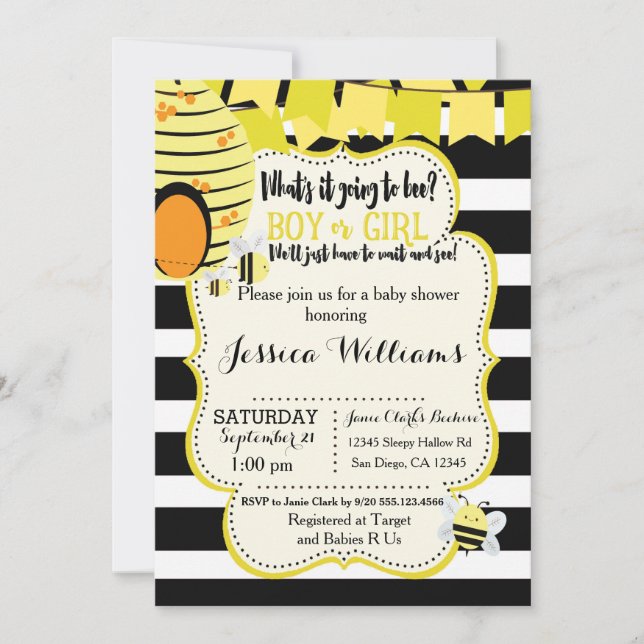 Invitation Baby shower d'abeilles ou partie de rév (Devant)