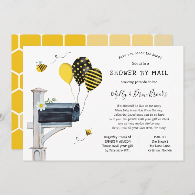 Invitation Baby shower d'abeilles par courrier (Devant / Derrière)