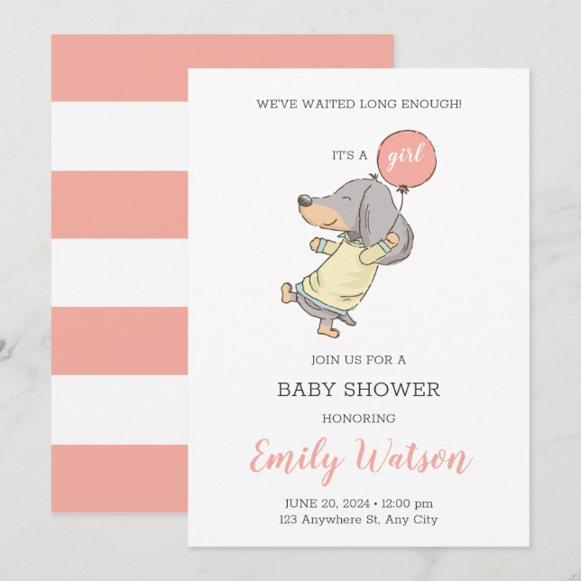Invitation Baby shower Dachshund (Devant / Derrière)