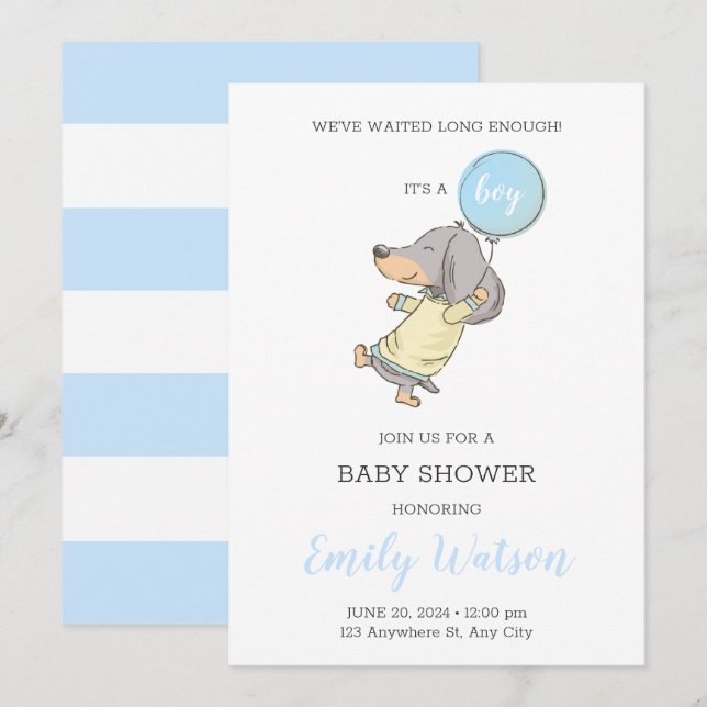 Invitation Baby shower Dachshund (Devant / Derrière)