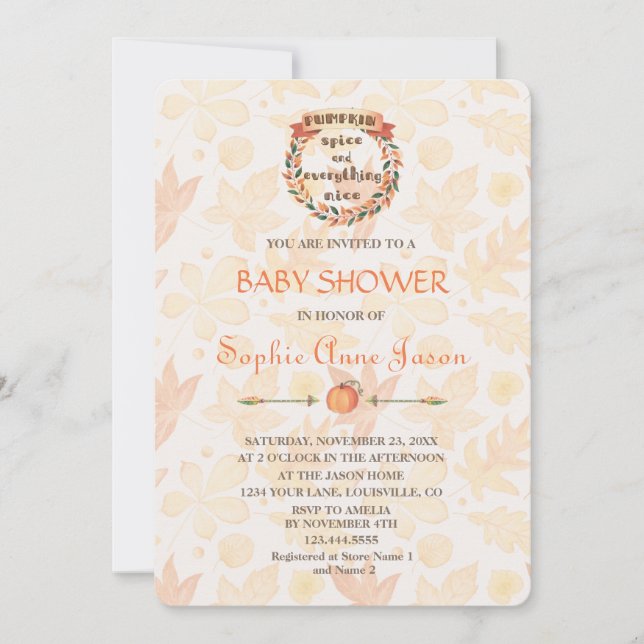 Invitation Baby shower d'action de grâce de chute d'épice cit (Devant)