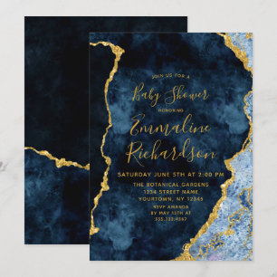 Invitation Baby shower d'agate bleu et or de la marine