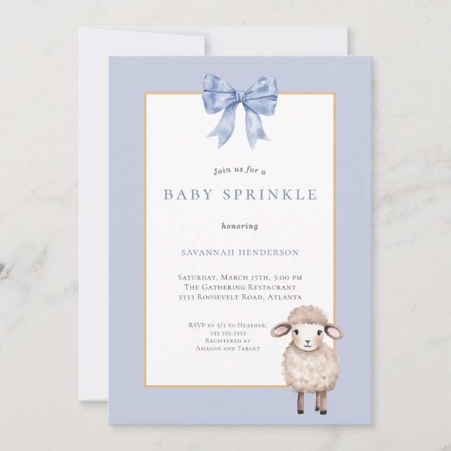 Invitation Baby shower d'agneau bleu (Devant)