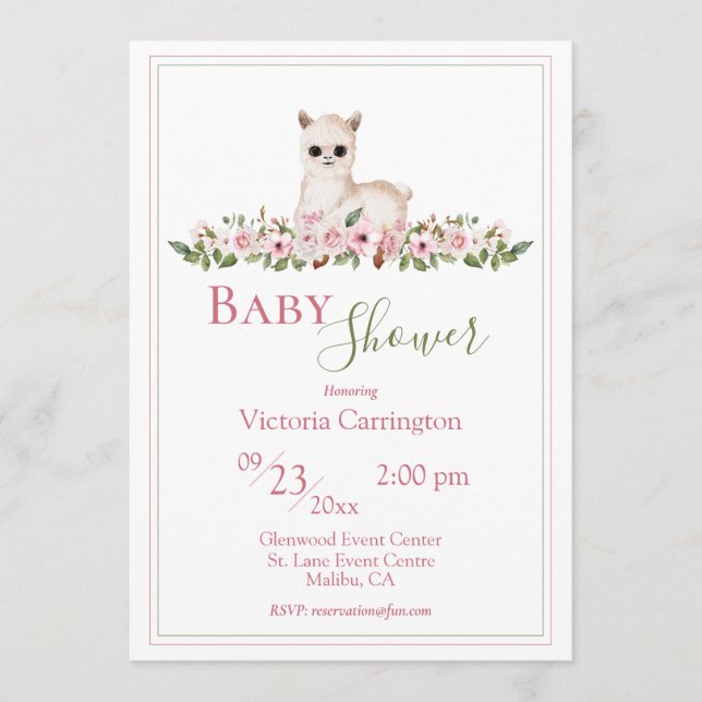 Invitation Baby shower d'agneau d'aquarelle rose (Devant)