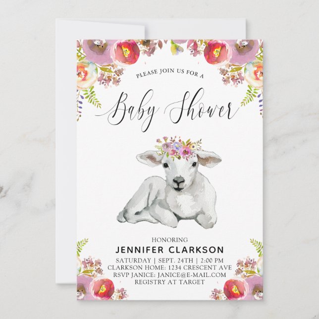 Invitation Baby shower d'agneau de Flore (Devant)