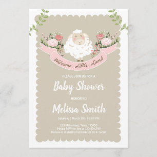 Invitation Baby shower d'agneau Fille Printemps ro
