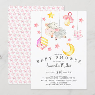 Invitation Baby shower d'agneau mobile pour bébé fille